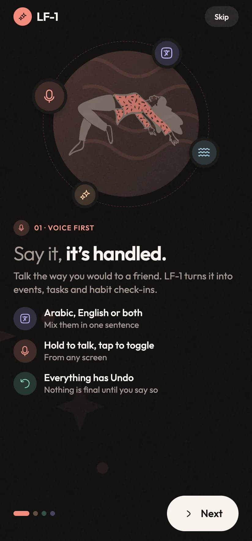 Welcome screen: Say it, it's handled
